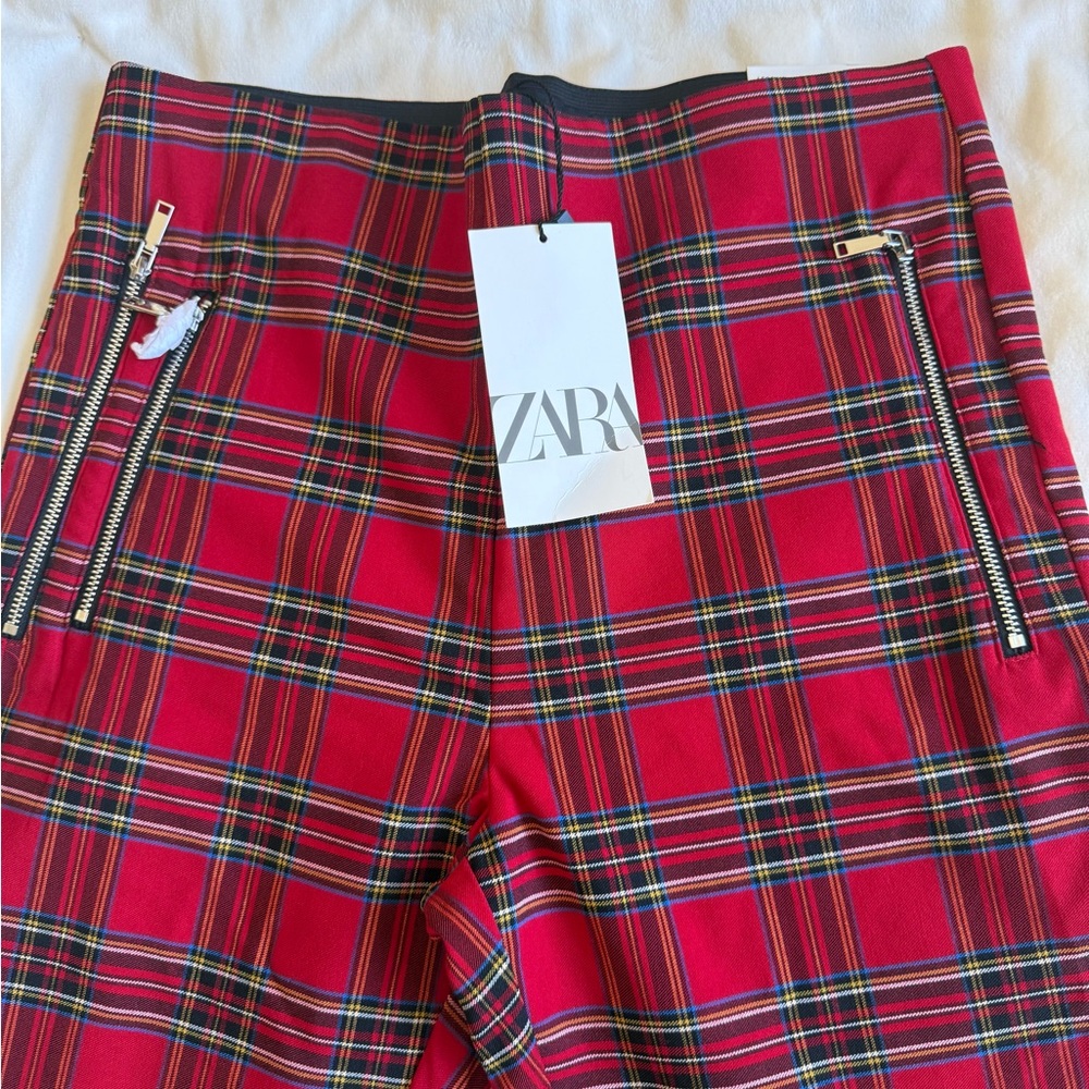 Zara Women’s Tartan Red Pull On Trousers - Picture 4 of 5